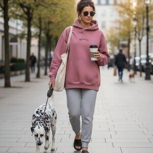 BoohooMAN Official Embroidered Hoodie - Dusty Rose - Size S NWT